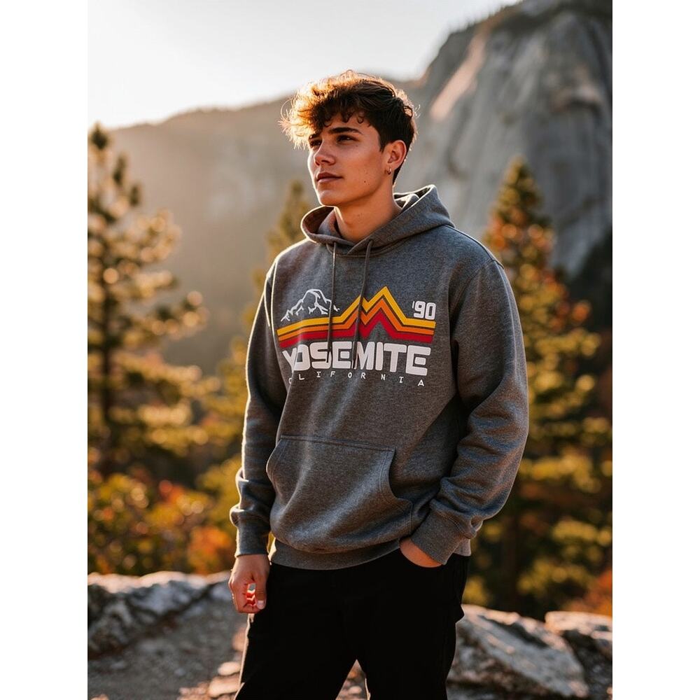 Prairie Mt Embroidered ‘90 Yosemite Dark Gray Pullover Hoodie Sz S